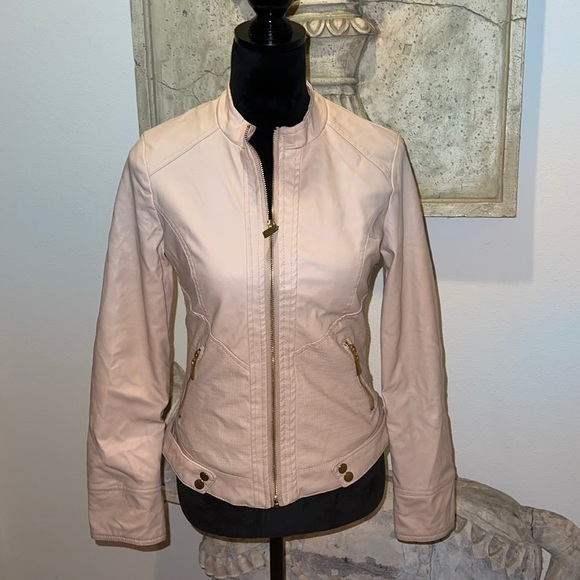 New Look Jackets & Blazers - New Look peach / nude zip up faux leather jacket Sz S